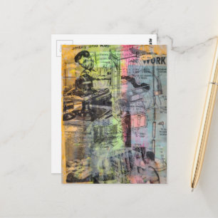 Retro-Holzbearbeitung Männer Mixed Media Collage Postkarte