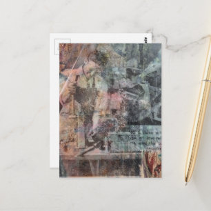 Retro-Holzbearbeitungsmann Mixed-Media-Collage Postkarte