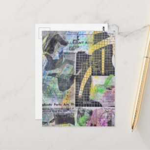 Retro-Holzbearbeitungsmenschen Mixed-Media-Collage Postkarte