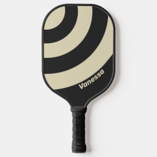 Retro Holzkohle Drei Kreise Streifen mit Namen Pickleball Schläger