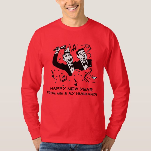 Retro homosexuelles "guten Rutsch ins Neue Jahr T-Shirt (Vorderseite)