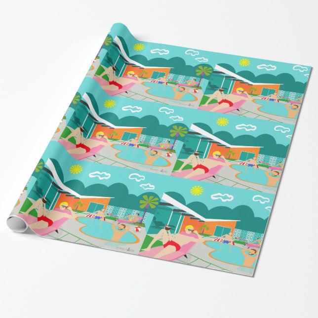 Retro homosexuelles Pool-Party-Verpackungs-Papier Geschenkpapier (Ungerollt)