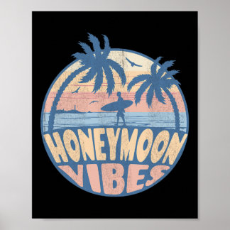 Retro Honeymoon Vibes New Wedding Bride Groom Vaca Poster