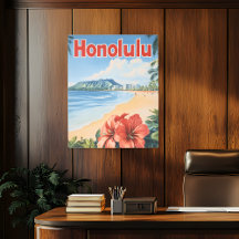 Retro Honolulu Hawaii Reiseposter