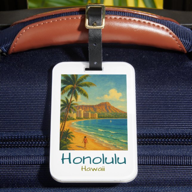 Retro Honolulu Hawaii Waikiki Beach Gepäckanhänger (Vorderseite Insitu 2)