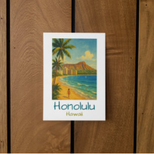 Retro Honolulu Hawaii Waikiki Beach Postkarte