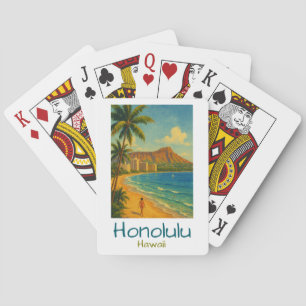 Retro Honolulu Hawaii Waikiki Beach Spielkarten