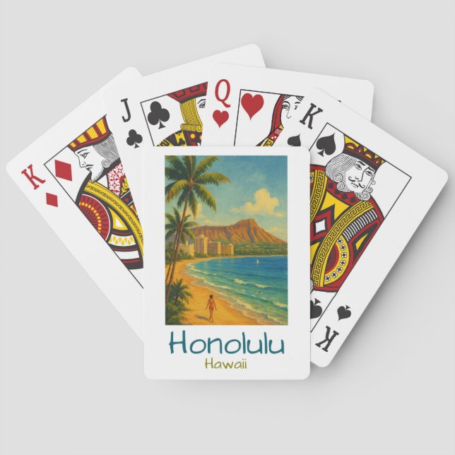 Retro Honolulu Hawaii Waikiki Beach Spielkarten (Rückseite)