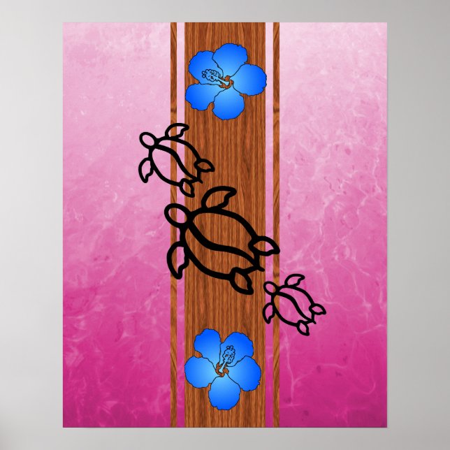 Retro Honu Surfboard Poster (Vorne)
