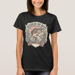 Retro Hooked on Bass Fishing vornehmer Angelclub T-Shirt