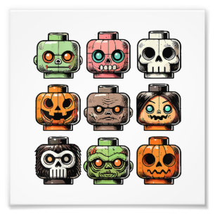 Retro Horror Bricks Kopf Beängstigende Halloween M Fotodruck