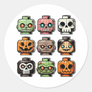 Retro Horror Bricks Kopf Beängstigende Halloween M Runder Aufkleber