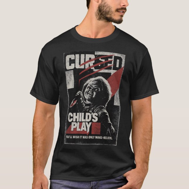 Retro Horror Doll Slasher Poster T-Shirt (Vorderseite)