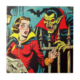 Retro Horror Vampire Comicen Fliese