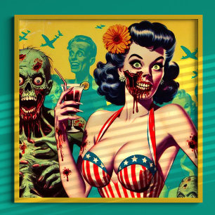Retro Horror Zombie Button-up Poster