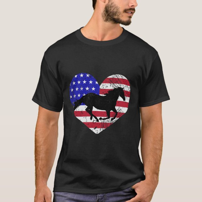 Retro Horse American Flag Herbst 4. Juli USA Pa T-Shirt (Vorderseite)