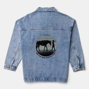 Retro Horse Dusty Blue und Girl Cut Out Jeansjacke