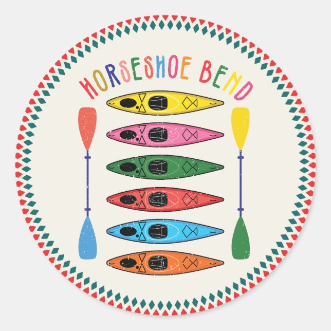 Retro Horseshoe Bend Kayaking Runder Aufkleber (Vorderseite)