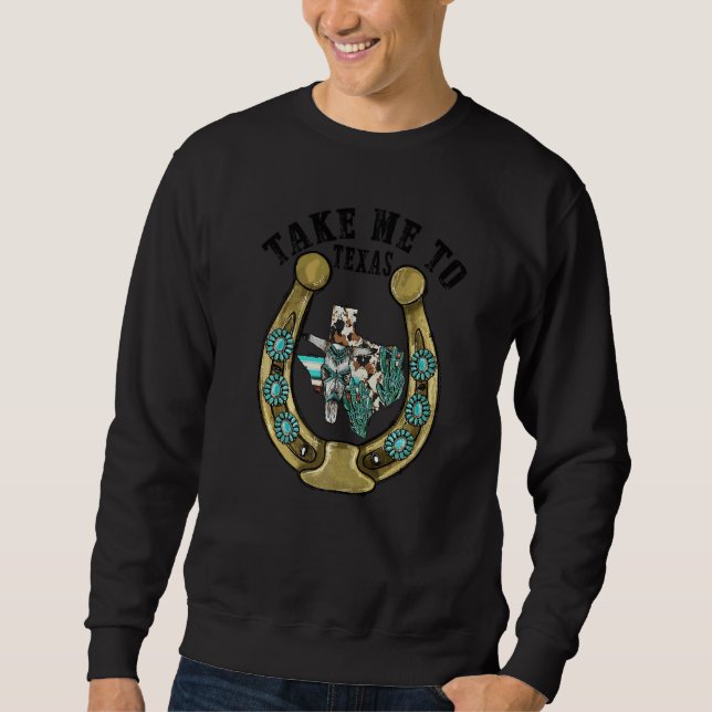 Retro Horseshoe Gemstone Take Me To Texas Bull Sku Sweatshirt (Vorderseite)