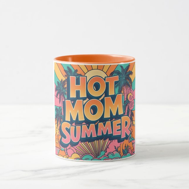 Retro Hot Mama Summer Palm Tree Mütter Day Tasse (Zentrum)
