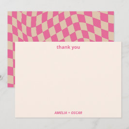 Retro Hot Pink Abstract Checkerboard Baby Shower Dankeskarte