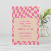 Retro Hot Pink abstraktes Schachbrett-Baby-Party
