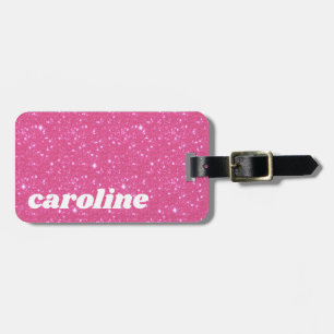 Retro Hot Pink Glitter Funkeln y2k Personalisiert Gepäckanhänger