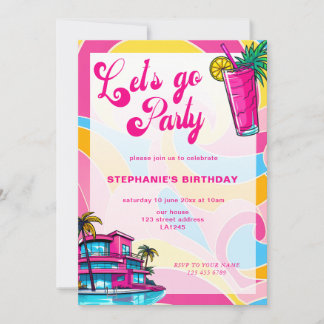 Retro Hot Pink Lasse Geburtstag Party gehen Einladung