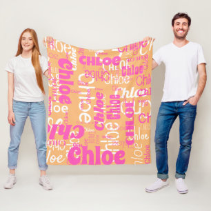Retro Hot Pink Orange Individuelle Name Muster Mod Fleecedecke