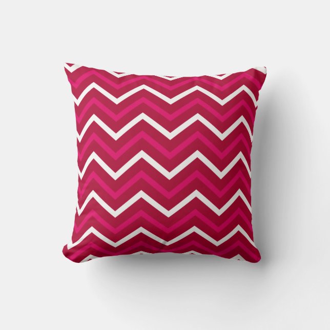 Retro Hot Pink Red White Zickzack Pattern Zig Zag Kissen (Vorderseite)