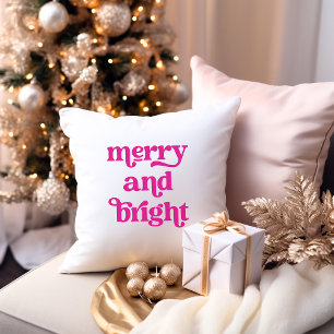 Retro Hot Pink Typografie Merry und Bright Kissen