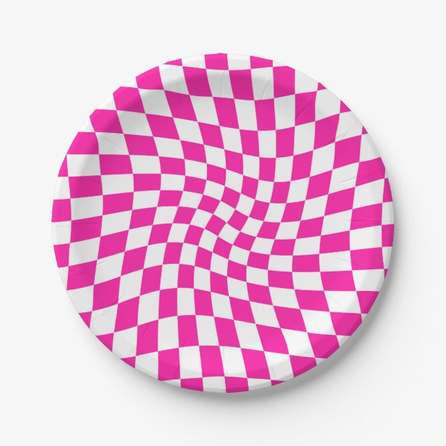 Retro Hot Pink Warpboard Pappteller (Vorderseite)