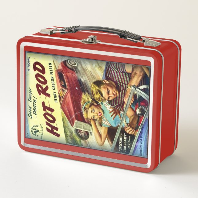 Retro Hot Rod Red Metal Lunch Box (Vorderseite)