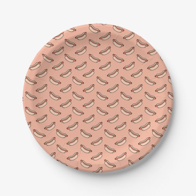 Retro-Hotdog-Nahtloses Muster Pappteller (Vorderseite)
