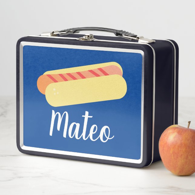 Retro Hotdog Ombre Streifen Kids Name Metall Brotdose (Beispiel)