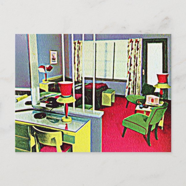 Retro Hotel Room Postkarte (Vorderseite)
