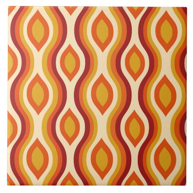 Retro Hourglass Ogee in Orange, Gelb und Rot Fliese (Vorderseite)
