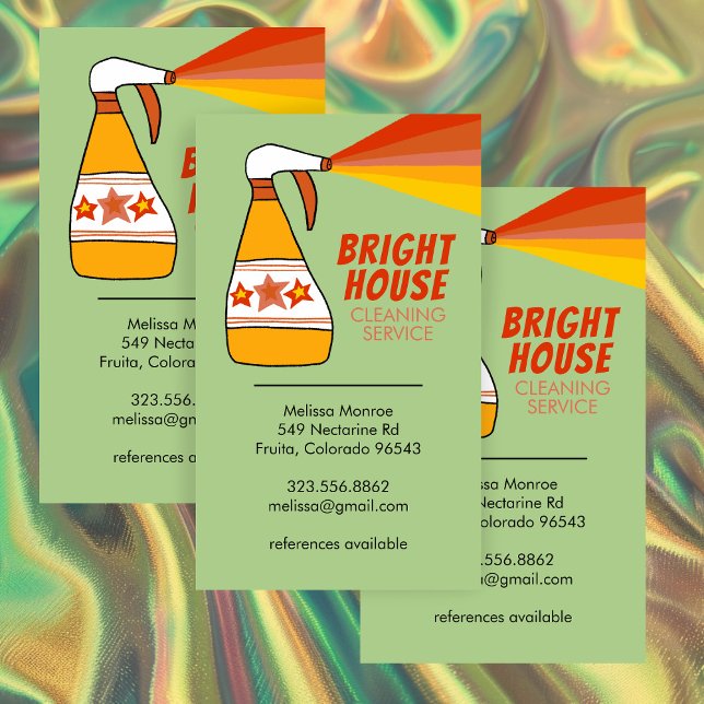 Retro House Reinigungsservice Spray Flasche farbig Visitenkarte (Retro House Cleaning Service Spray Bottle Colorful Business Card
)