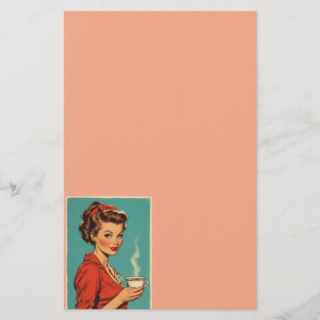 Retro housewife coffee pink stationery briefpapier (Vorderseite)