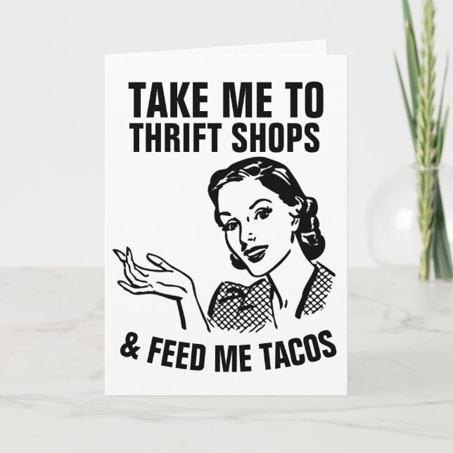 RETRO HOUSEWIFE THRIFT SHOPS & TACOS FUNNCards Karte (Vorderseite)