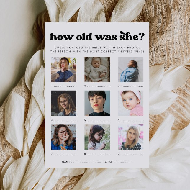 Retro How Old Was She Bridal Shower Game Card Einladung (Von Creator hochgeladen)