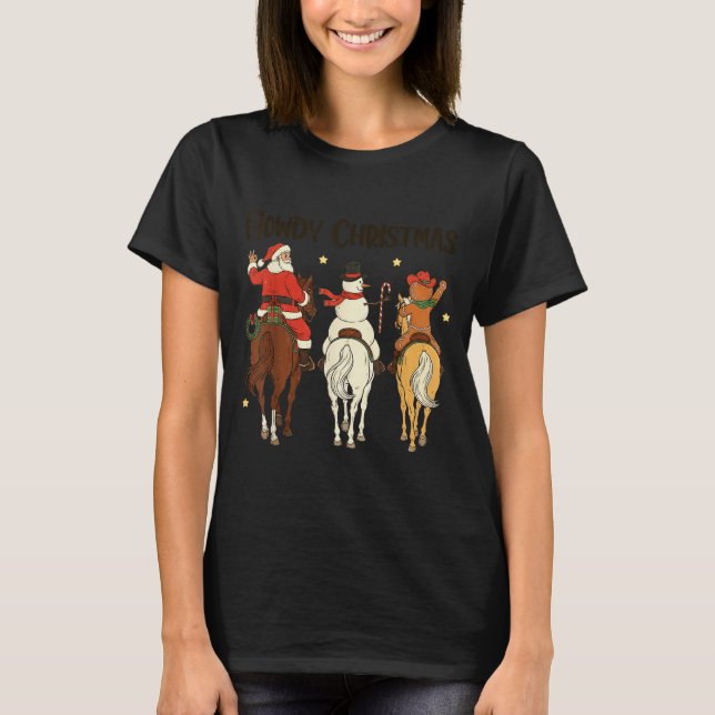 Retro Howdy Christmas Santa Snowman Gingerbread Ri T-Shirt (Vorderseite)