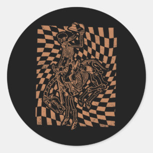 Retro Howdy Cowboy Skeleton mit Cowboyhut und Ho Runder Aufkleber