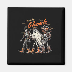 Retro Howdy Ghouls Skeleton Cowboy Western Rodeo H Magnet