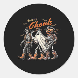 Retro Howdy Ghouls Skeleton Cowboy Western Rodeo H Runder Aufkleber