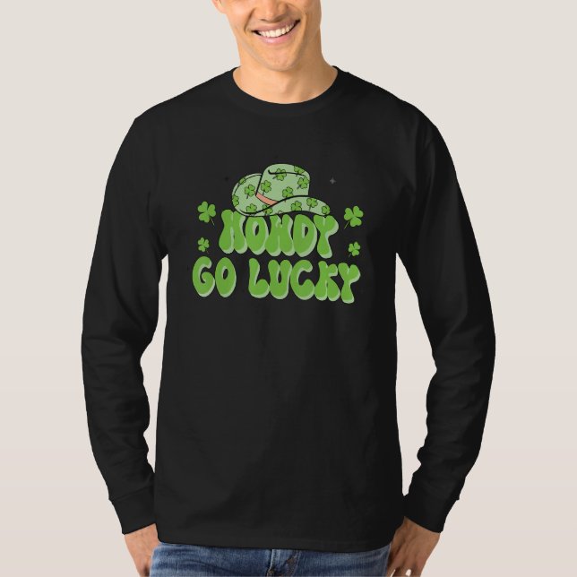 Retro Howdy Go Lucky Happy Patrick's Day Shamrock T-Shirt (Vorderseite)