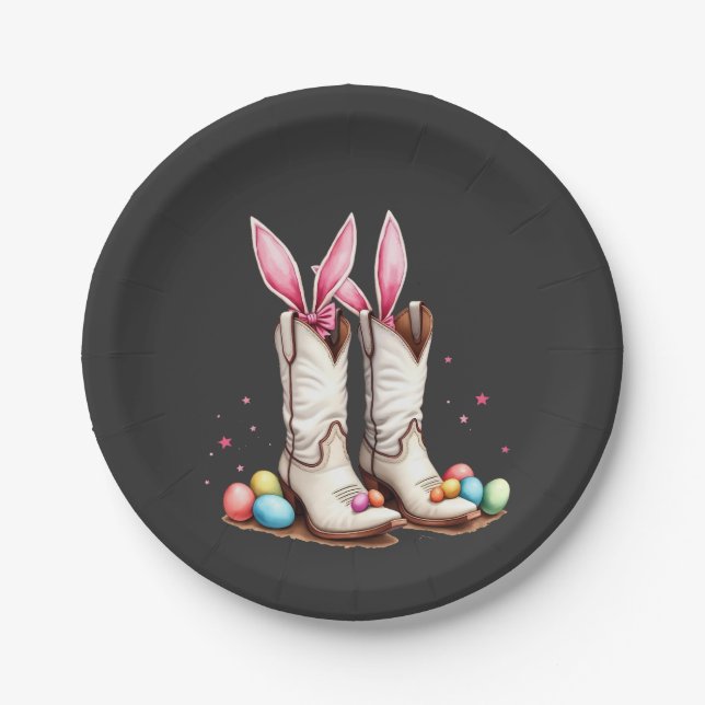 Retro Howdy Oaster Funny Cowboy Stiefel Ostereier Pappteller (Vorderseite)