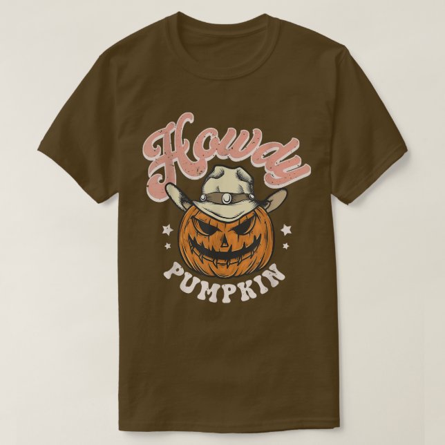 Retro Howdy Pumpkin Herbst Western Ghost Hall T-Shirt (Design vorne)