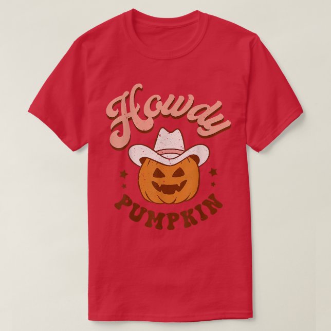 Retro Howdy Pumpkin Herbst Western Halloween T-Shirt (Design vorne)
