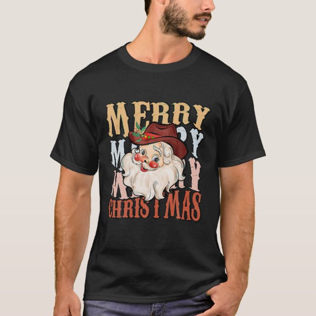Retro Howdy Santa Cowboy Cowgirl Western Howdy Chr T-Shirt (Vorderseite)